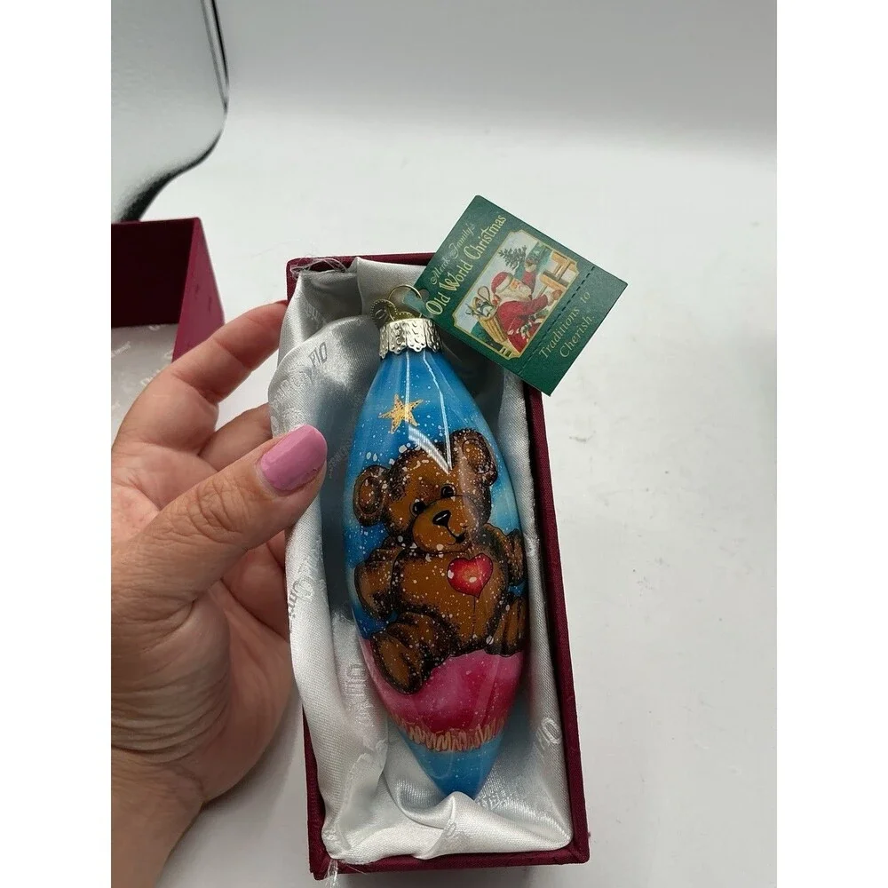 Old World Christmas Bear With Heart Glass Ornament 91042 Boxed Retired